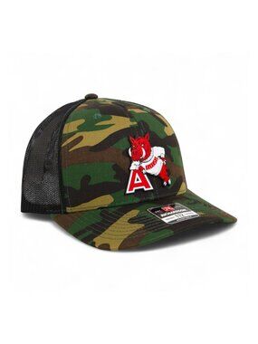 Arkansas Razorbacks- Leaning A 3D Snapback Hat- Army Camo/ Black